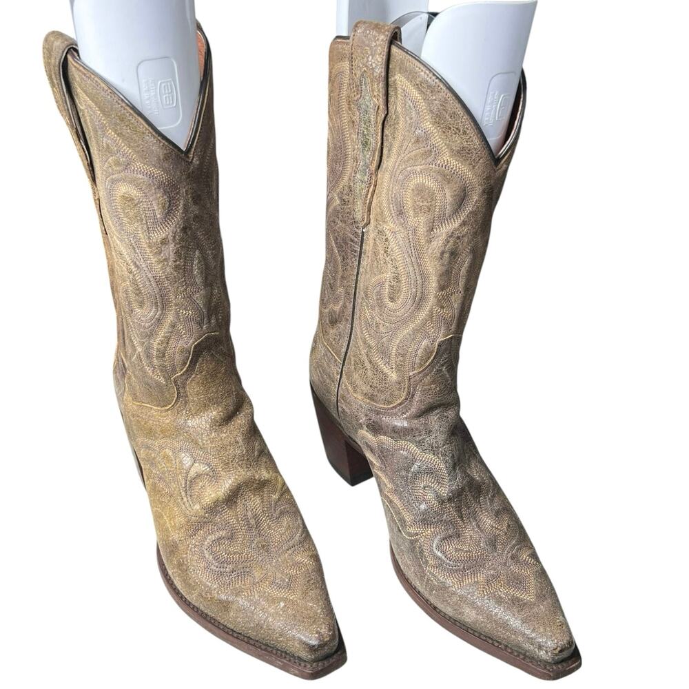 Dan Post Women’s El Paso Brown Distressed Embossed Cowgirl Boots Size US 7 M - Picture 5 of 10
